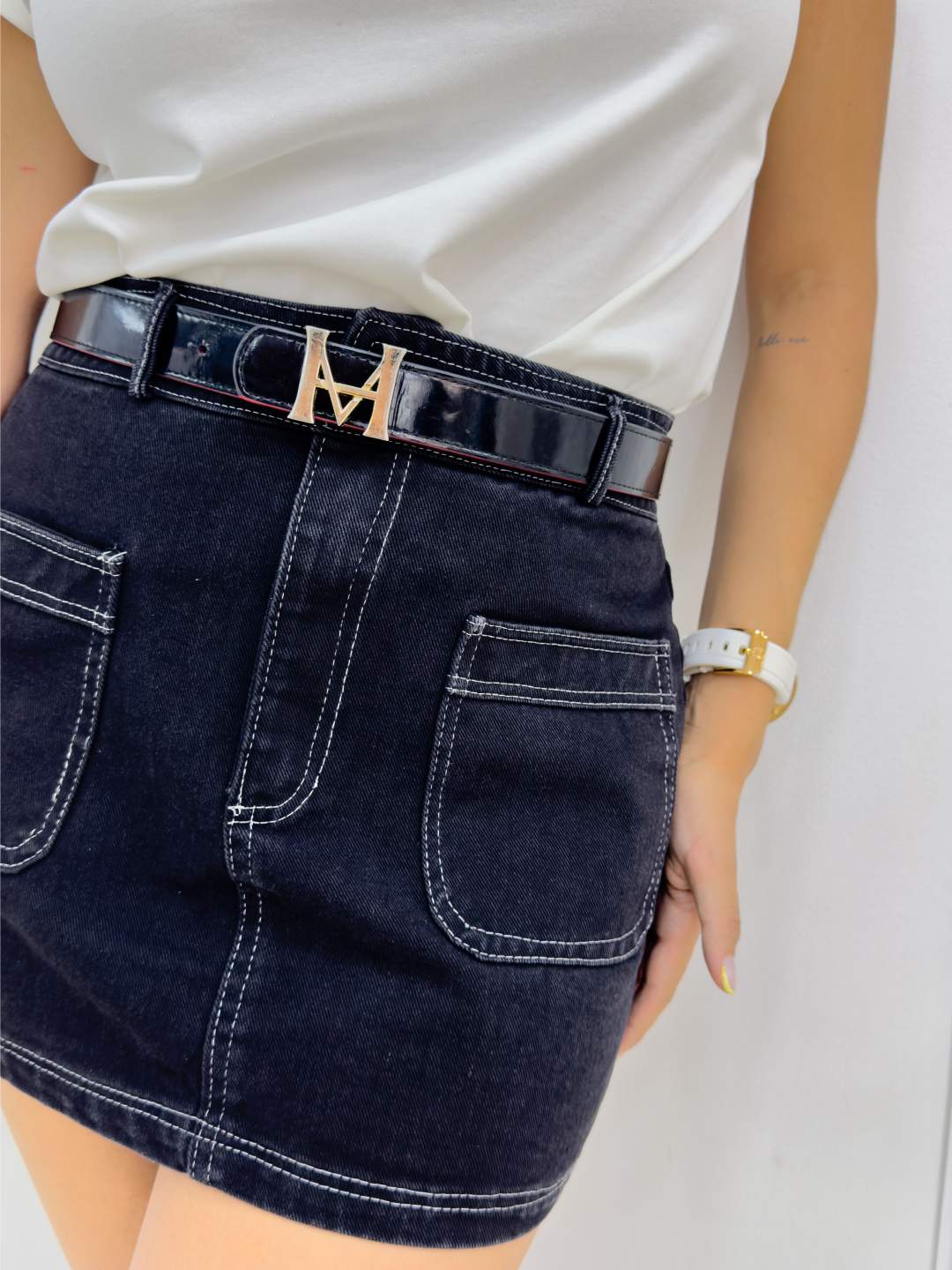 FALDA RENATA NEGRA DENIM - Tienda Coral
