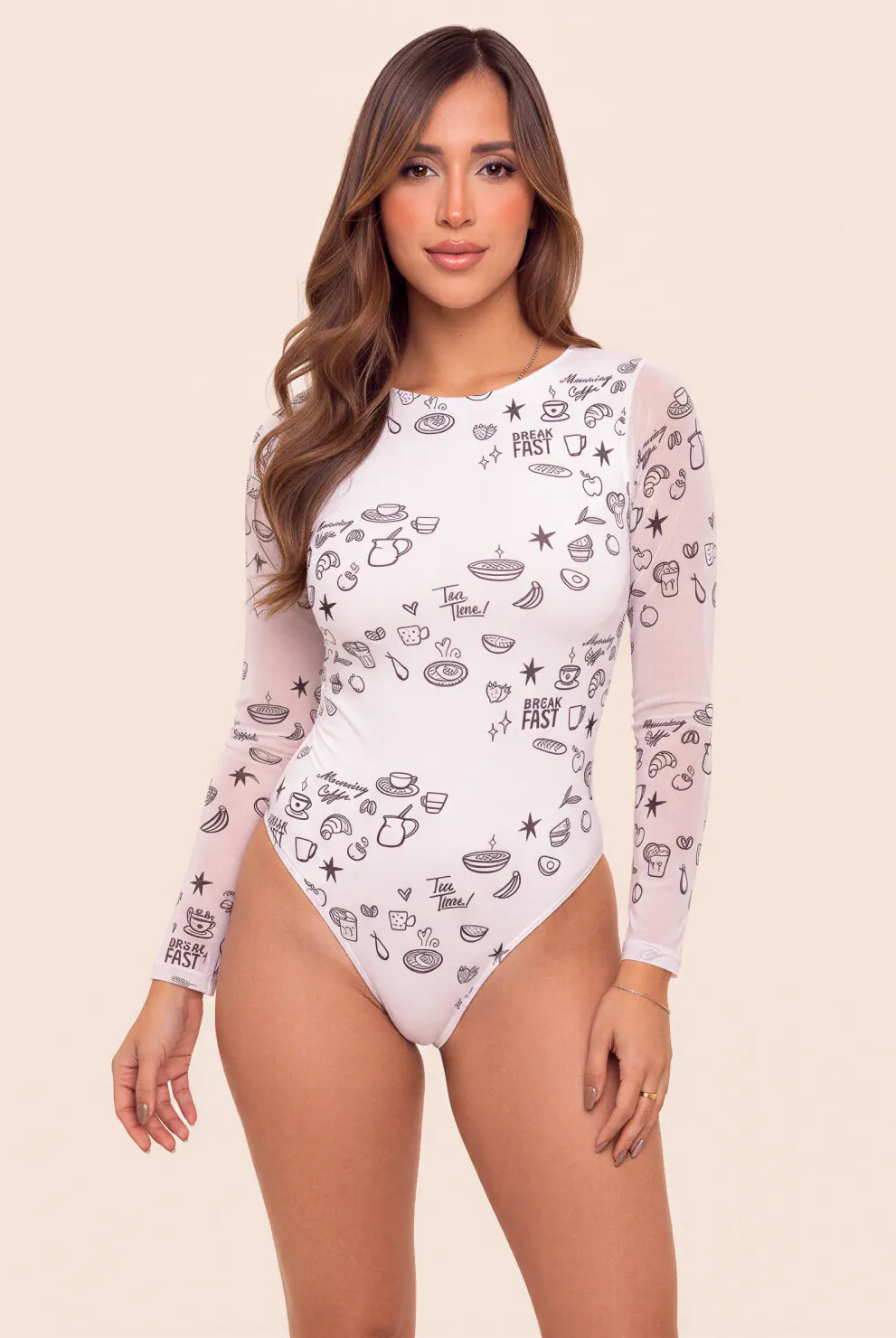 Body para mujer en tela mesh con estampado