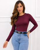 Body vino estructurado mujer manga larga elegante