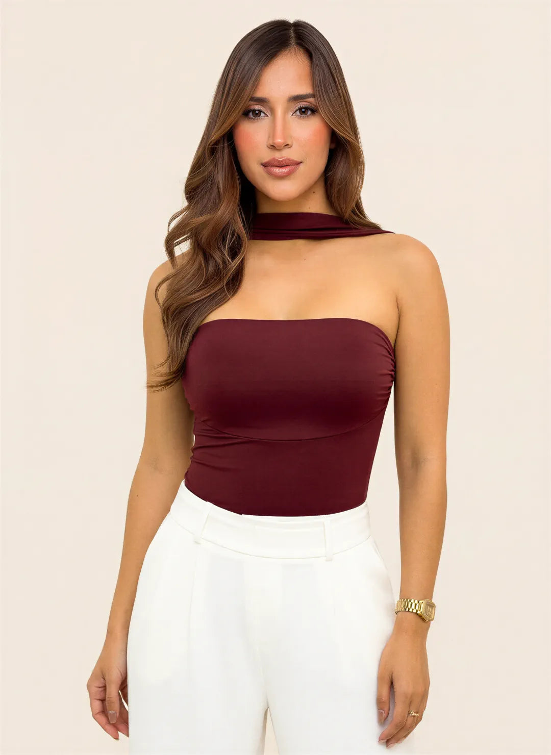 Body Vinotinto con cuello halter para mujer
