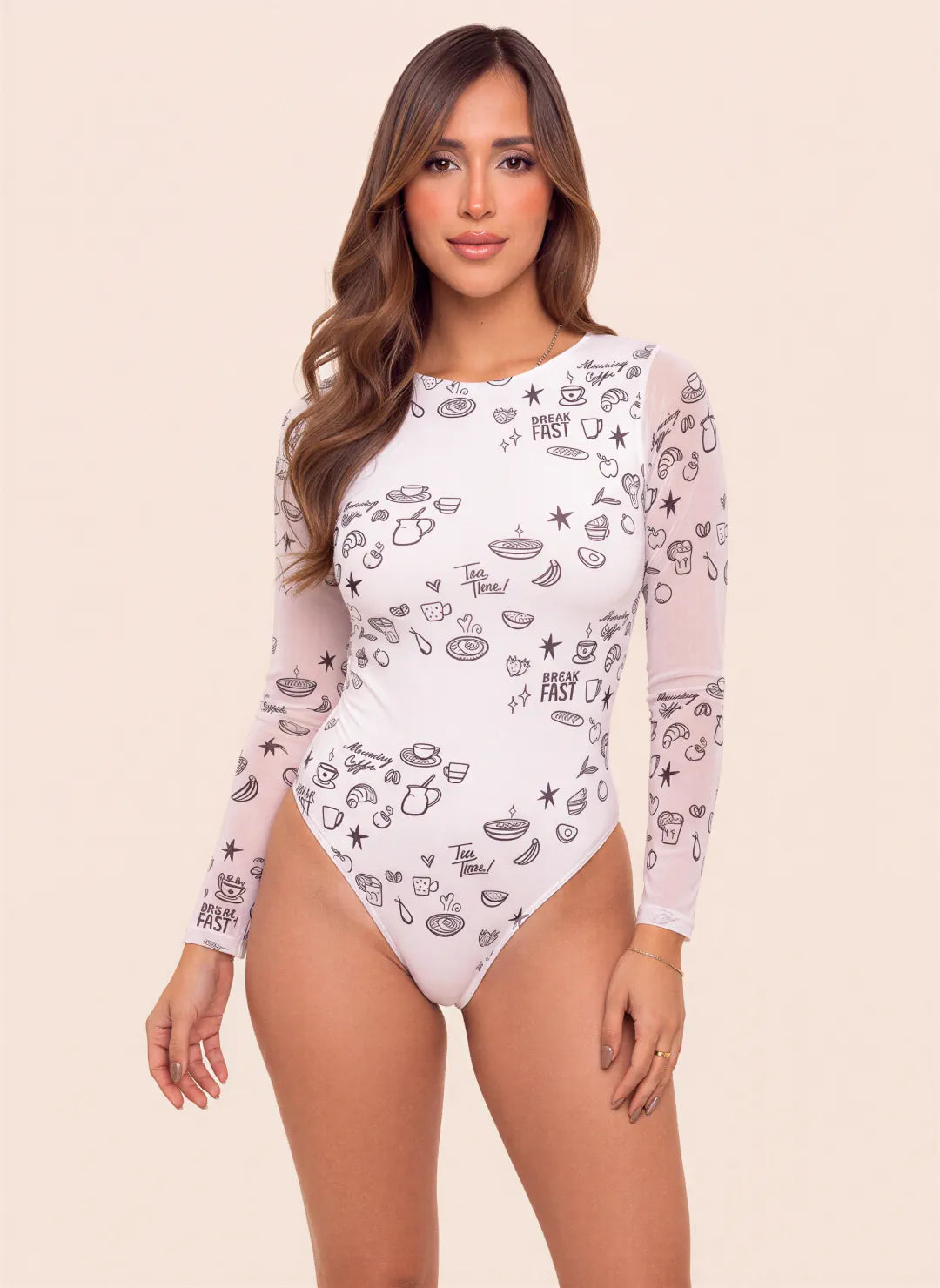 Body para mujer en tela mesh con estampado 