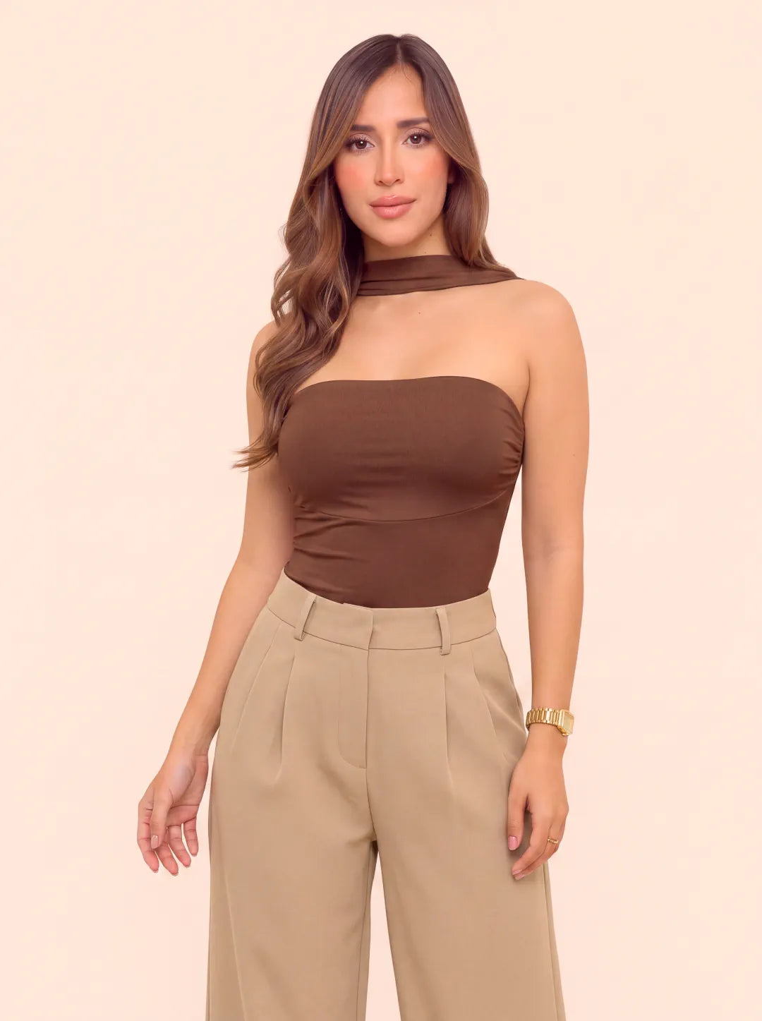 Body cafe con cuello halter para mujer