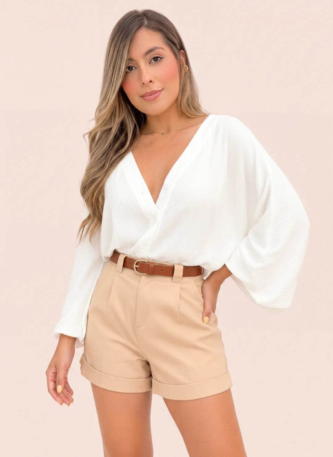 Blusa de manga amplia cruzada en el busto