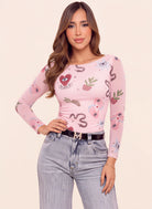 Body rosado en mesh elástico