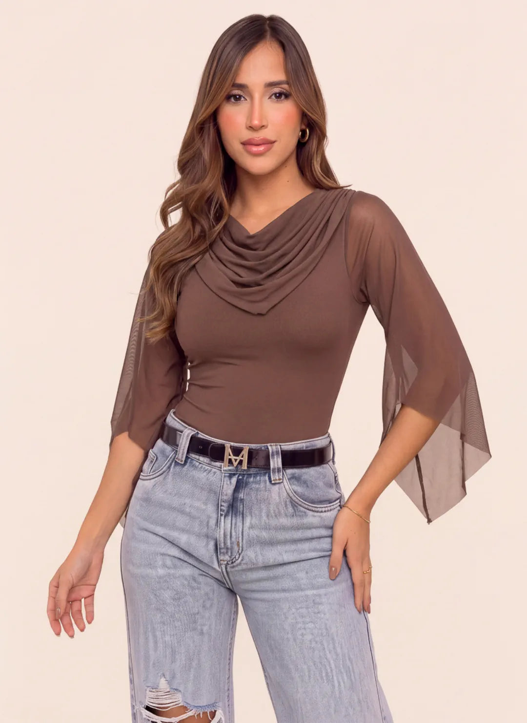 Body Café para mujer con escote drapeado y mangas en velo